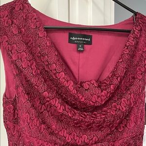 Connected Apparel Lace Cowl Neck Dress in Wine